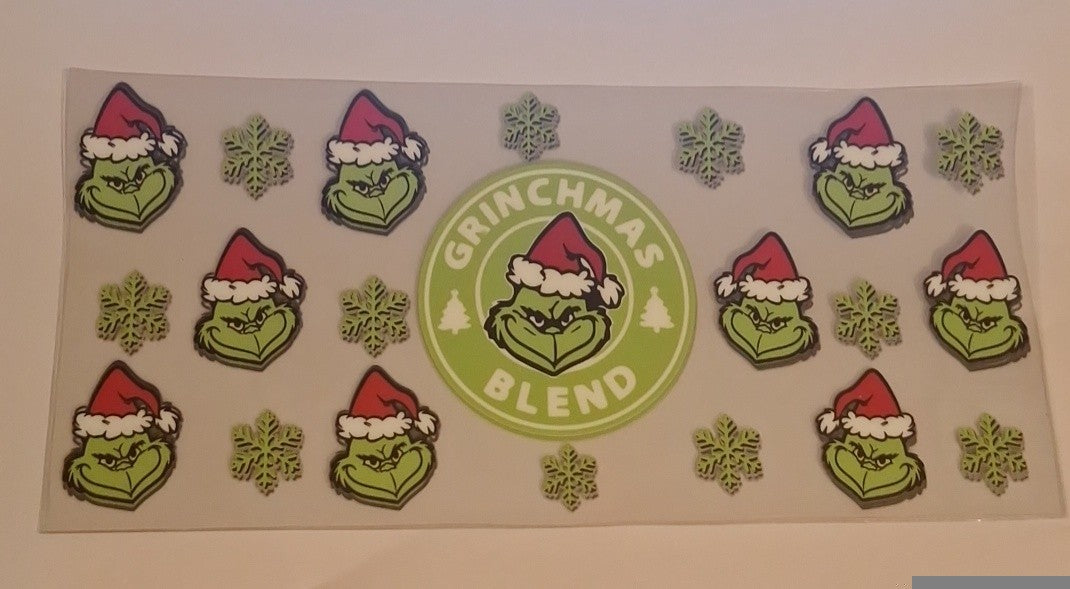 Grinch with snowflakes 16oz libbey cup wrap