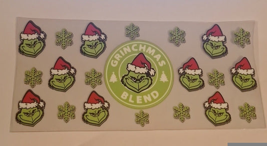 Grinch with snowflakes 16oz libbey cup wrap