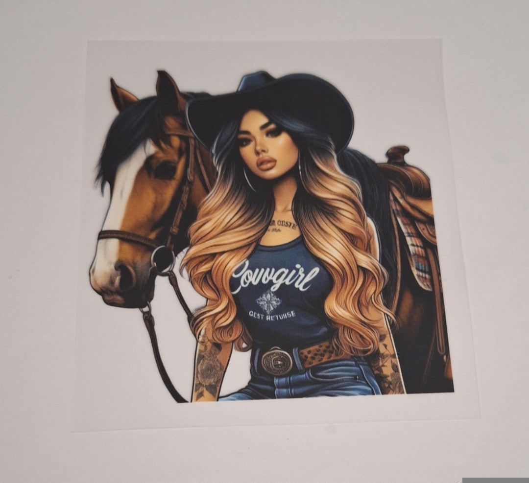 Cowgirl & horse Pocket size heat transfers