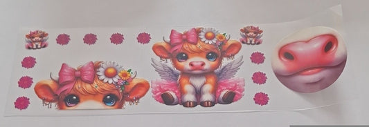 Cute cow with pink tutu & wings 11oz Mug wrap & bottom
