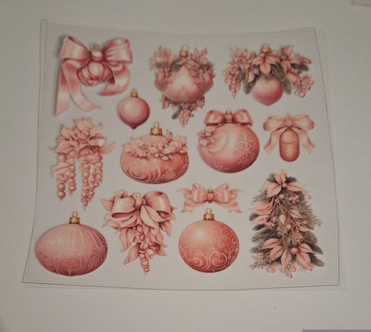 Pink christmas baubles Uvdtf pocket Size Decals
