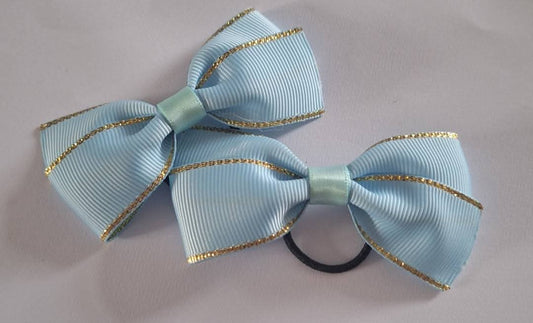 Light Blue Gold Trim Hair Bows Baby Bobbles
