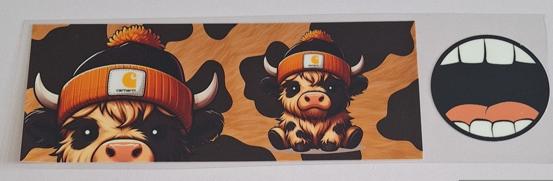 Cute cow with beanie 11oz Mug wrap & bottom