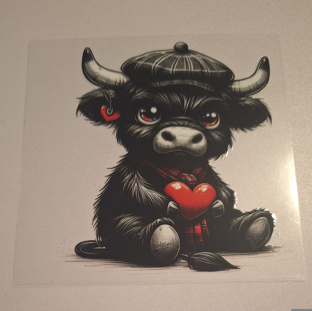 Black cow red heart Uvdtf decals