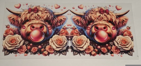 Cute cow blowing bubblegum 16oz libbey cup wrap