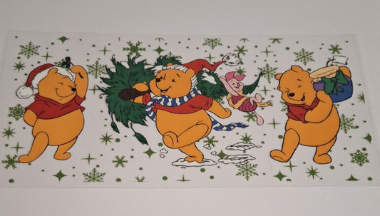 Pooh bear with christmas tree 16oz libbey cup wrap