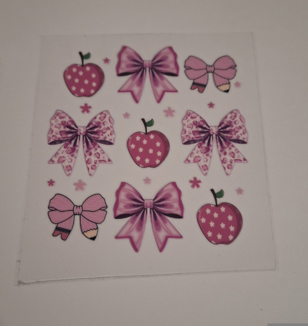 Pink bows & apples Uvdtf pocket Size Decals