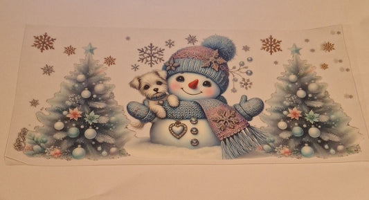 Blue snowman & pup 16oz libbey cup wrap