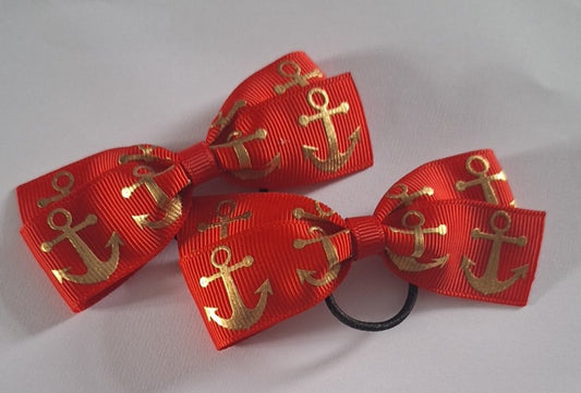 Gold Anchor Red Hair Bows Baby Bobbles