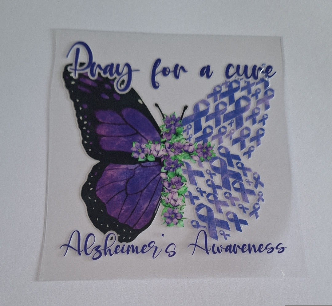 Pray for a cure alzheimers awareness butterfly Uvdtf pocket Size Decals