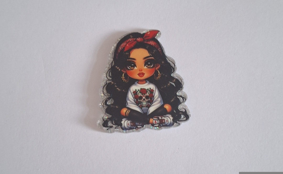 Girl with skull jumper Acrylic flatback