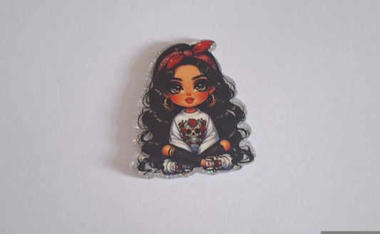 Girl with skull jumper Acrylic flatback