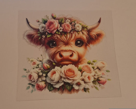 Floral cow Uvdtf pocket Size Decals