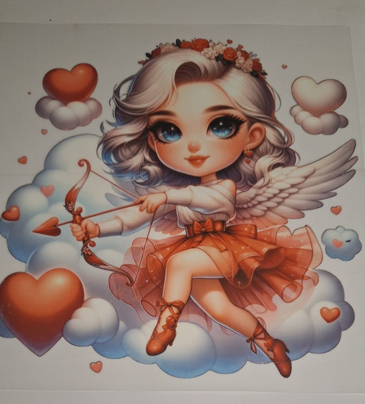 Valentines girl on cloud Large Heat Transfers