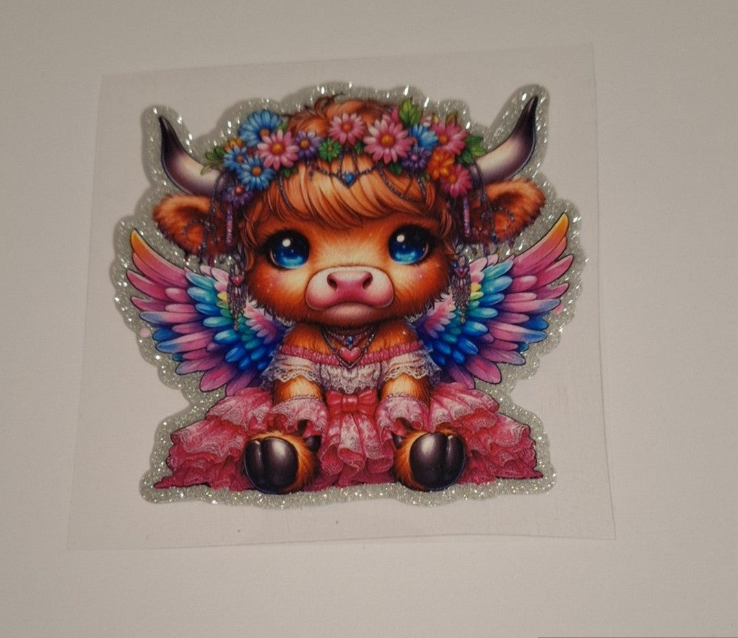 Cute cow with wings Glitter Uvdtf decals
