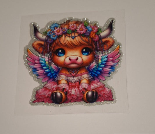 Cute cow with wings Glitter Uvdtf decals