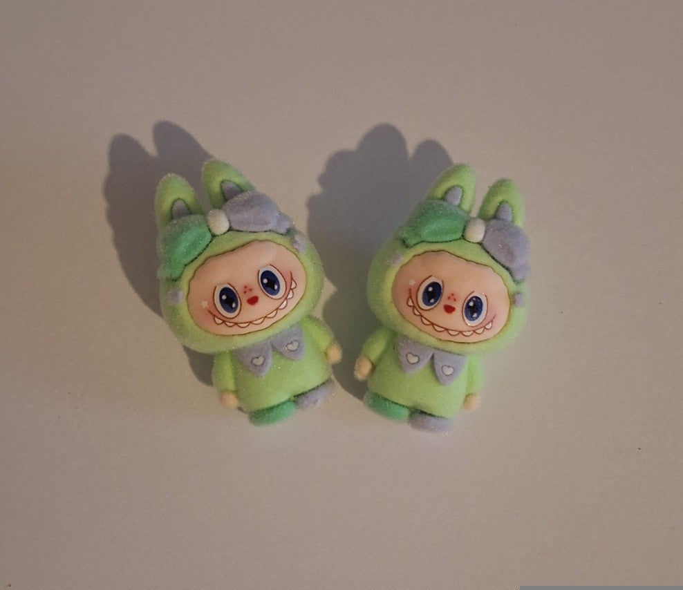 Green labubu with bow felt feel beads