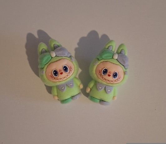 Green labubu with bow felt feel beads