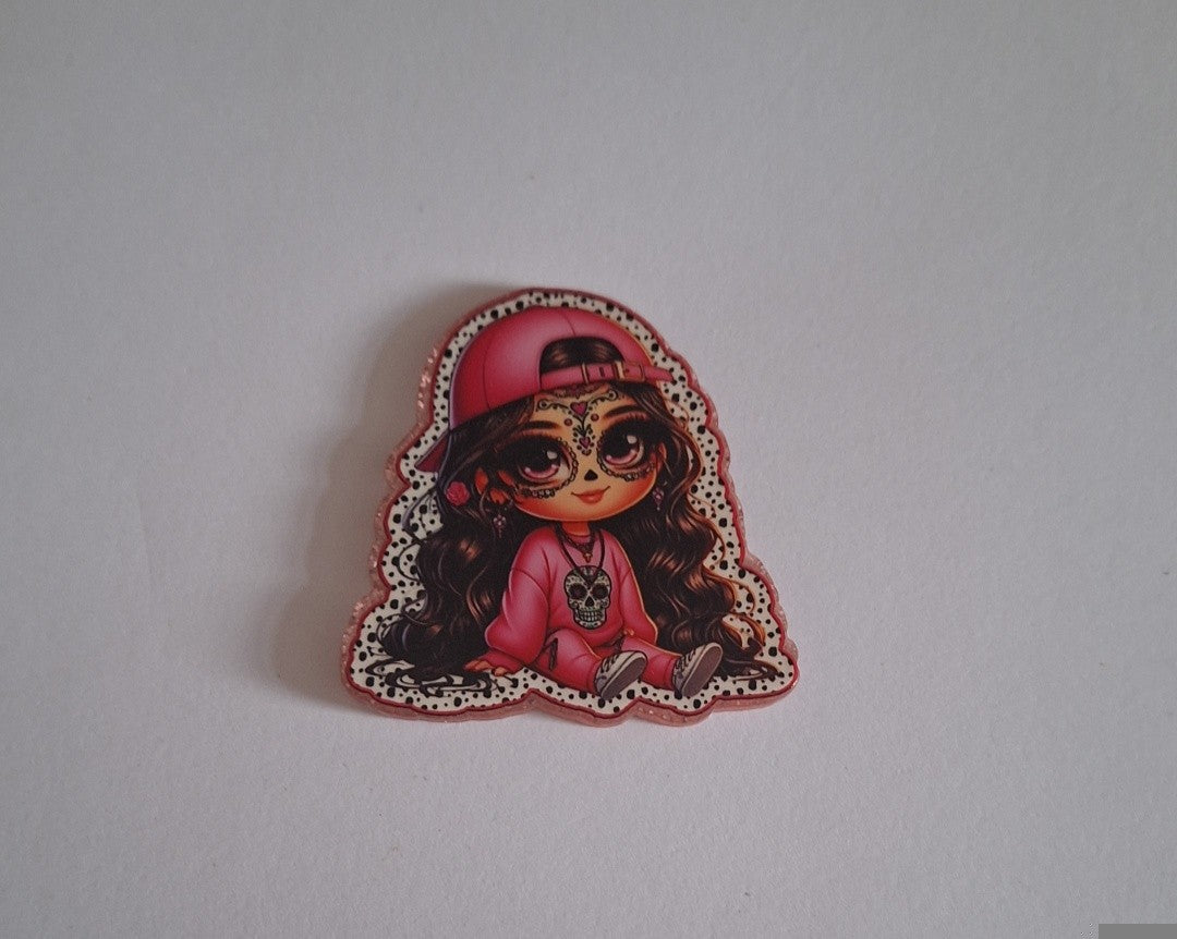 Little girl with pink cap Acrylic flatback