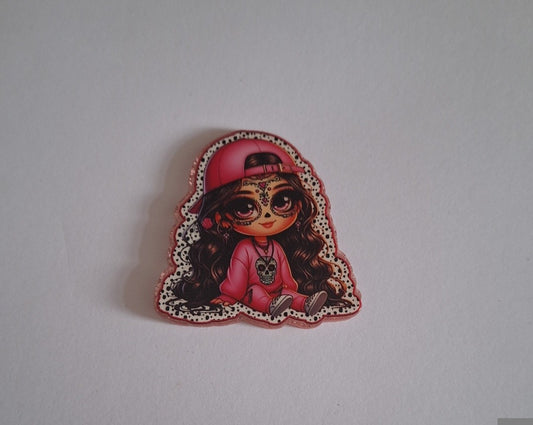 Little girl with pink cap Acrylic flatback