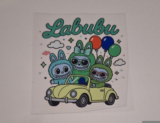 Labubu green with car Uvdtf pocket Size Decals